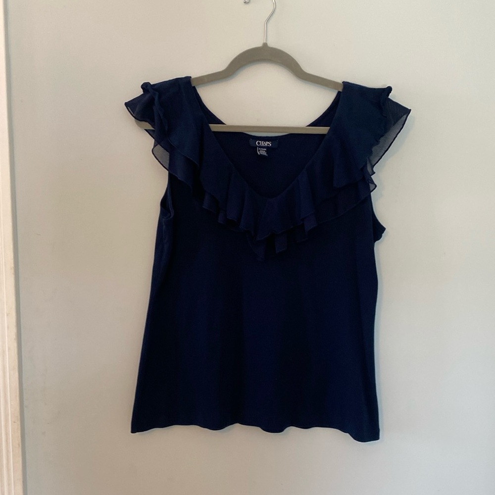 Chaps navy blue XL flutter sleeve top.